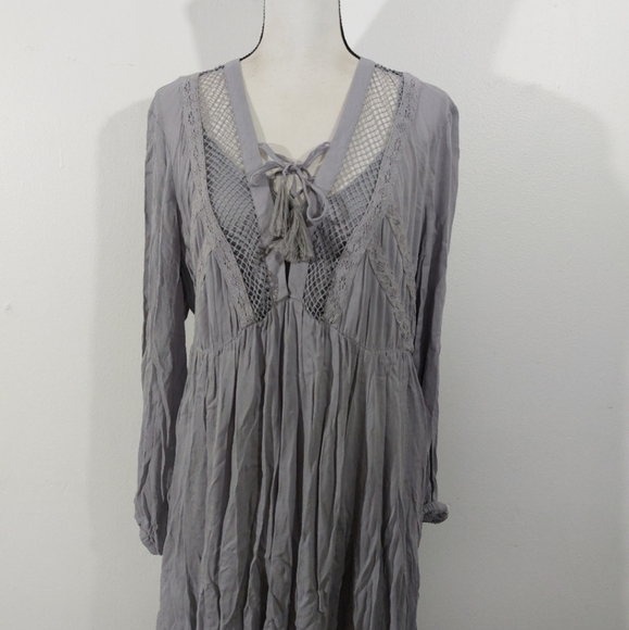 Torrid Light Gray Boho Prairie Crinkle Mini Dress 2 Piece Plus Size 0 - Picture 3 of 15